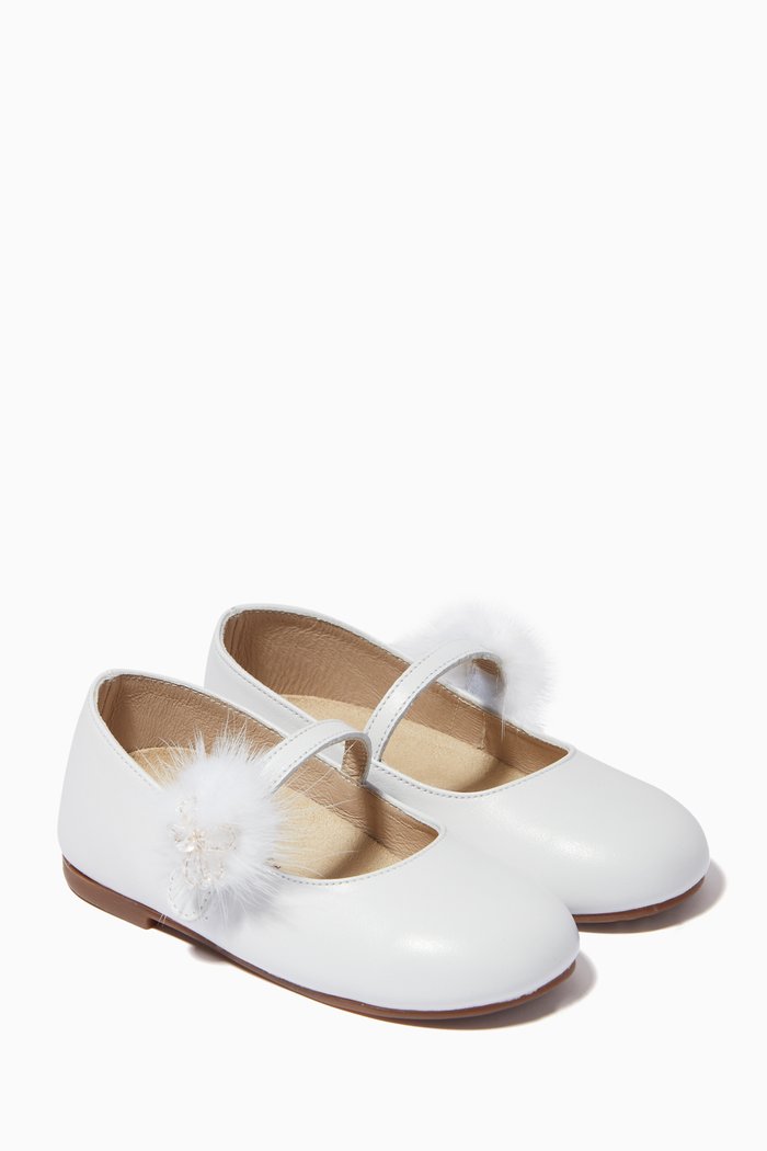 

Fur-detail Embellishment Ballerinas in Leather, White