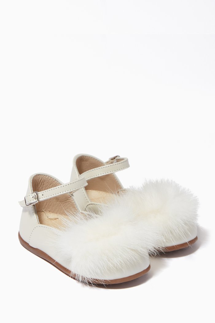 

Fur Detail Ballerinas in Leather, Neutral