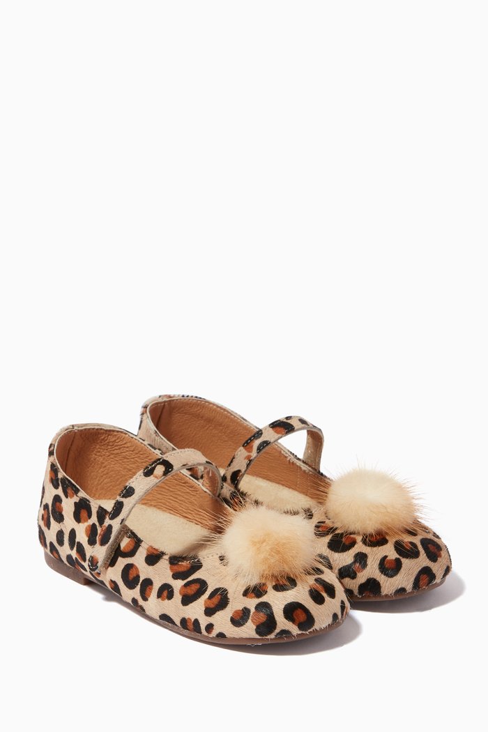 

Leopard Print Ballerinas in Leather, Neutral