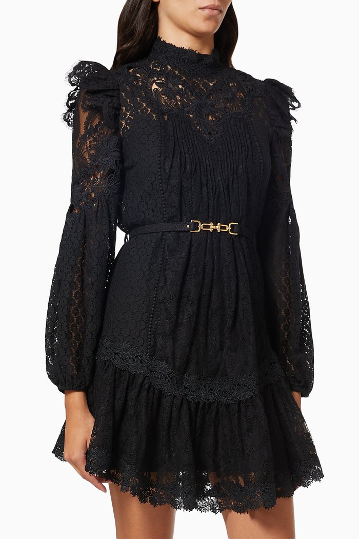 

Concert Textured Lace Mini Dress in Cotton, Black