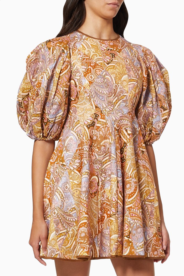 

Concert Paisley Day Mini Dress in Linen, Multicolour
