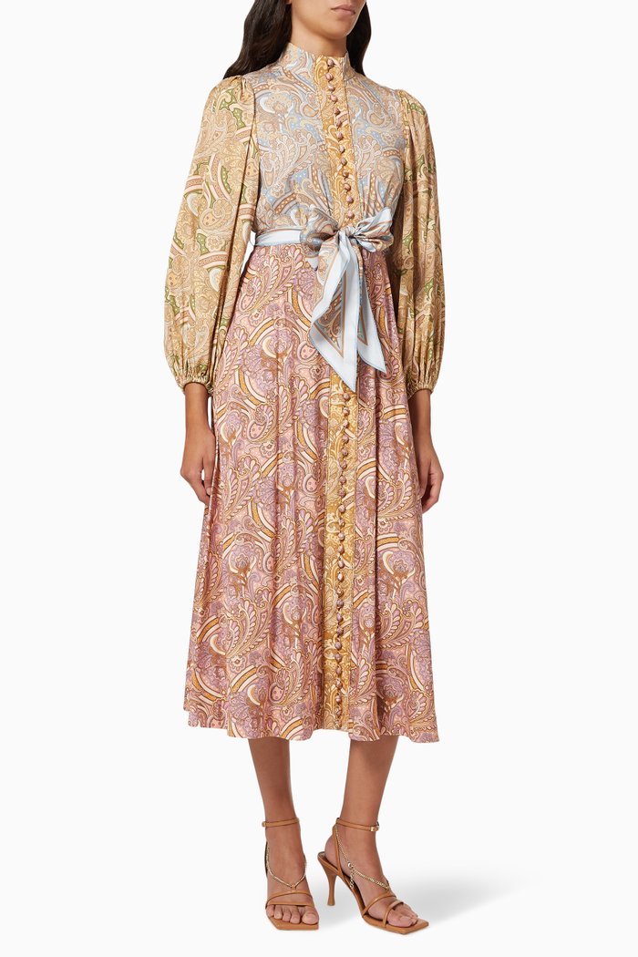 

Tempo Buttoned Midi Dress in Silk, Multicolour