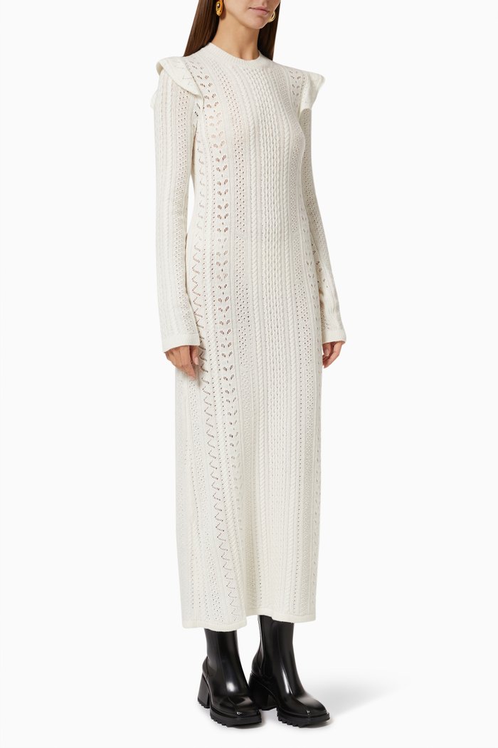 

Bodycon Dress in Broderie Anglaise Cashmere & Wool Knit, White