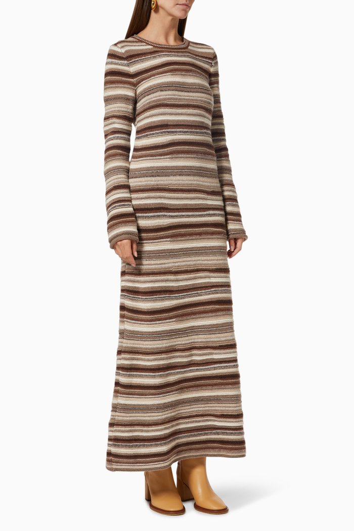 

Irregular Stripe Maxi Dress in Recycled Cashmere Knit, Grey