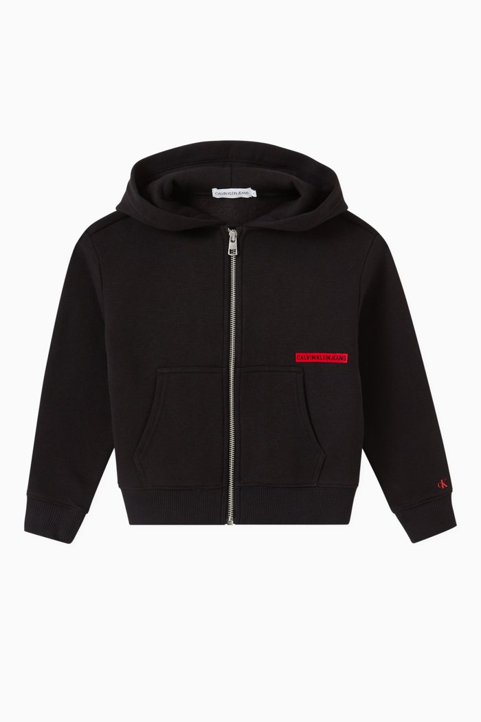 

Relaxed Zip Through Hoodie in Cotton Blend, Black