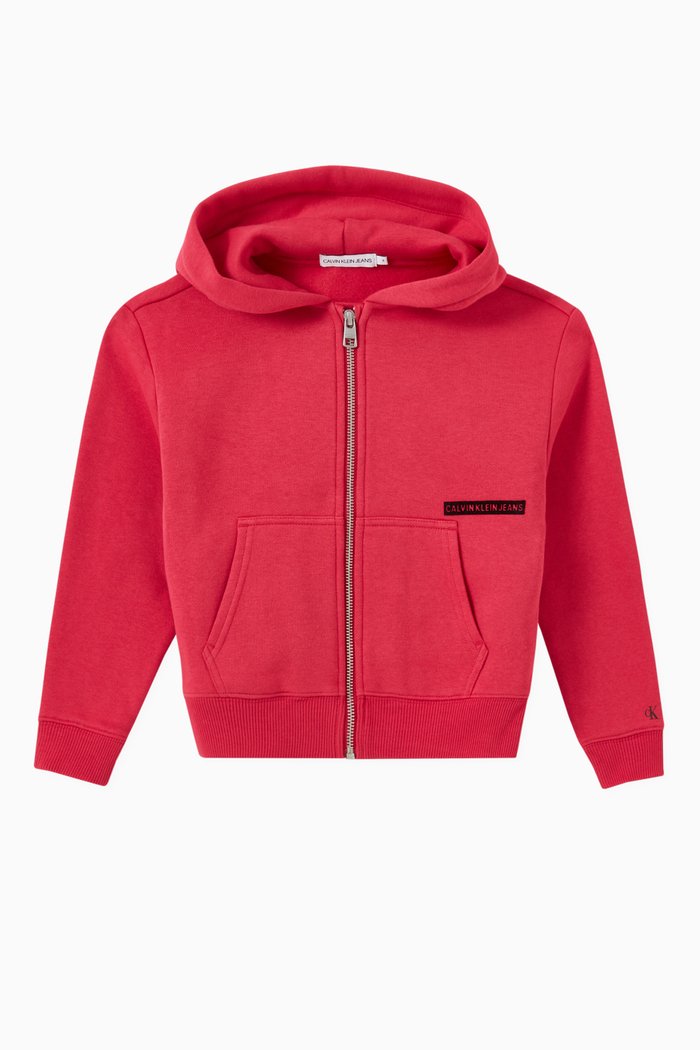 

Relaxed Zip Through Hoodie in Cotton Blend, Pink
