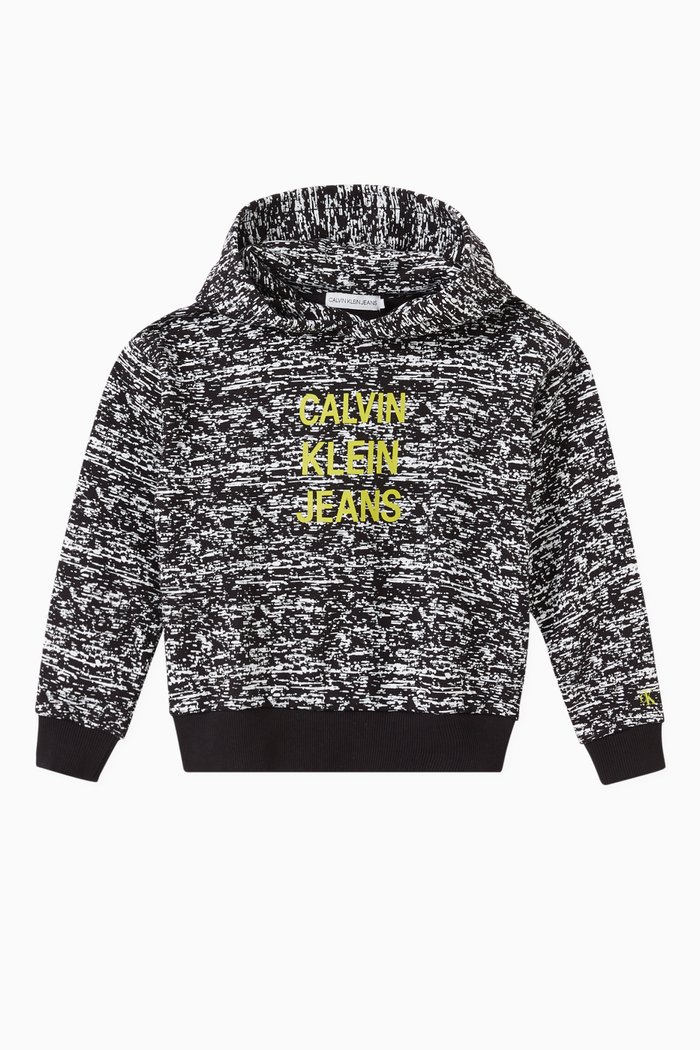 All-over Print Noise Hoodie in Cotton Blend, Black
