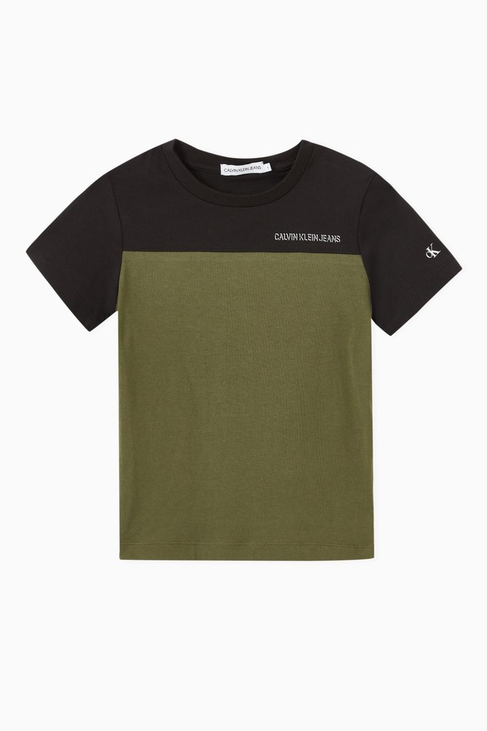 

Slim Colour Block T-shirt in Organic Cotton Jersey, Green