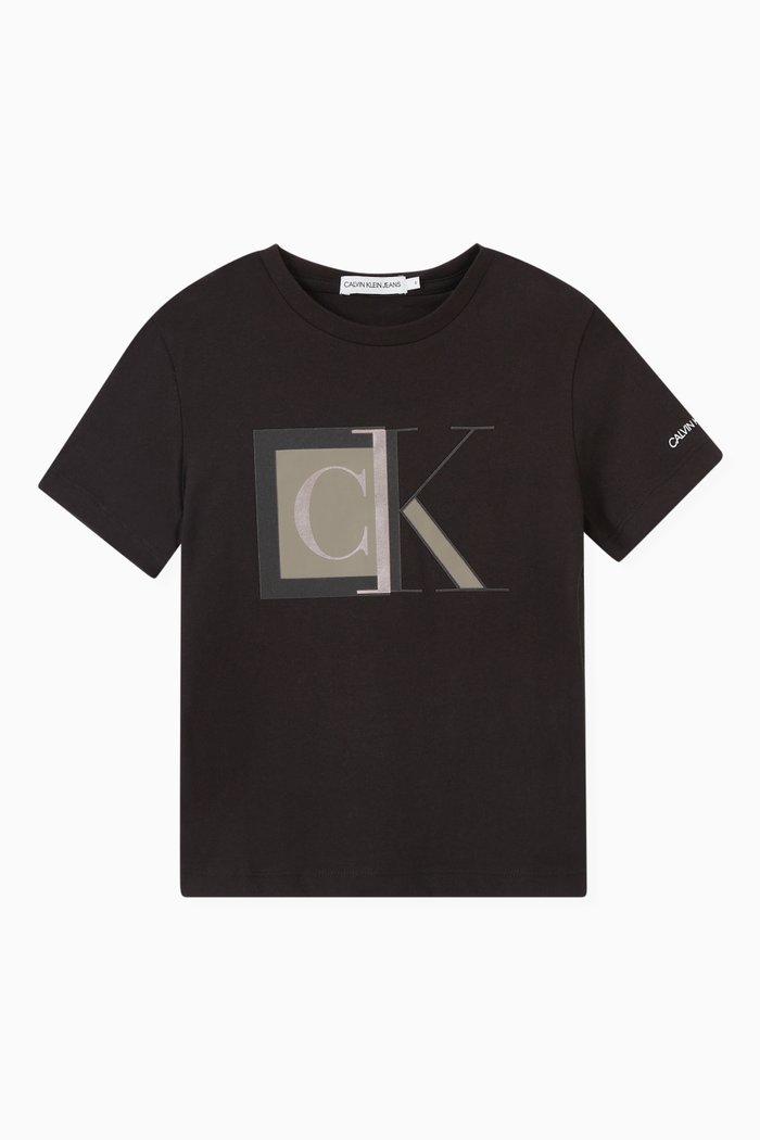 

Block Monogram T-shirt in Organic Cotton Jersey, Black