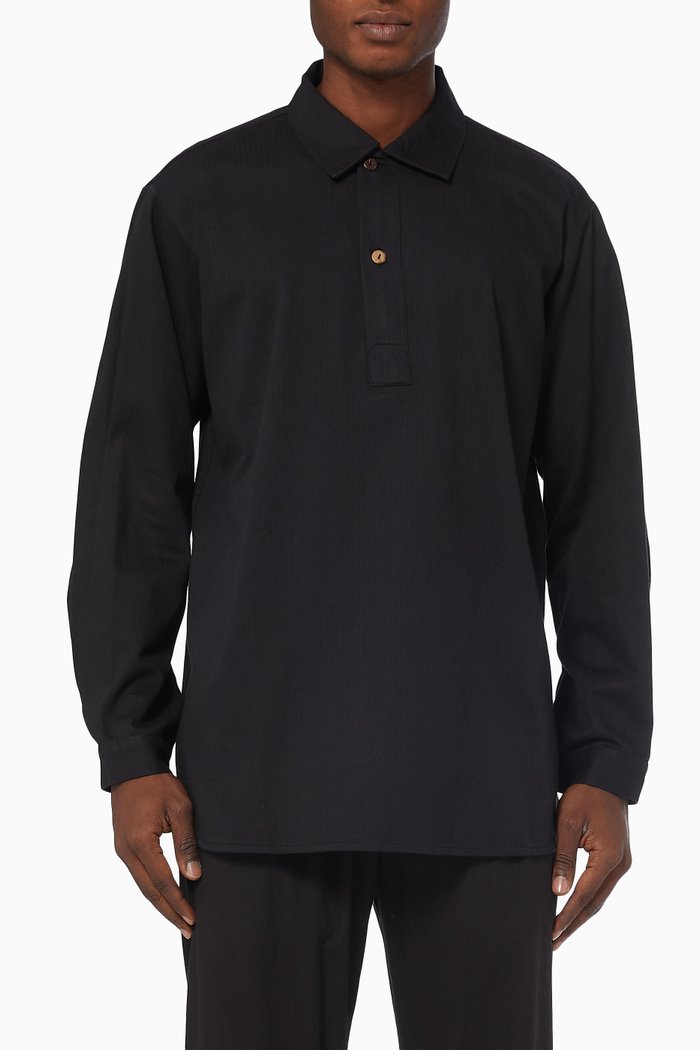 

Ornos Tunic Shirt in Herringbone Cotton, Black