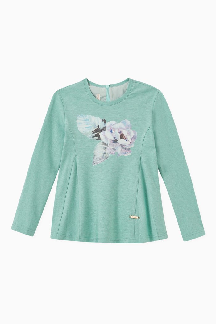 

Caterina Floral Graphic T-shirt in Stretch Jersey, Green