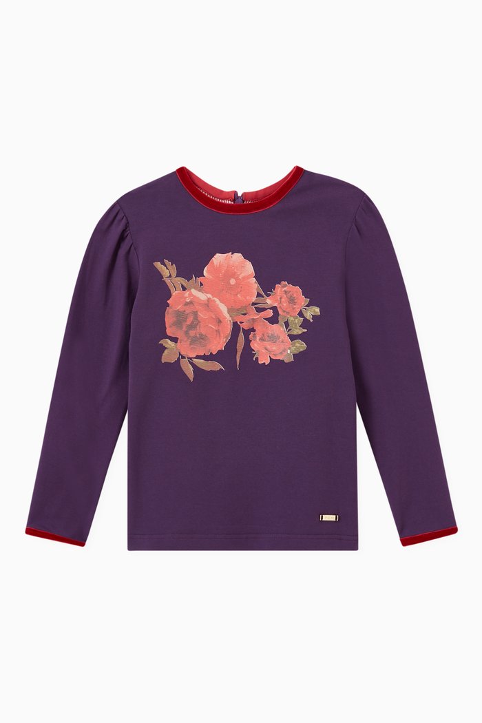 

Gislena Floral T-shirt in Stretch Jersey, Purple