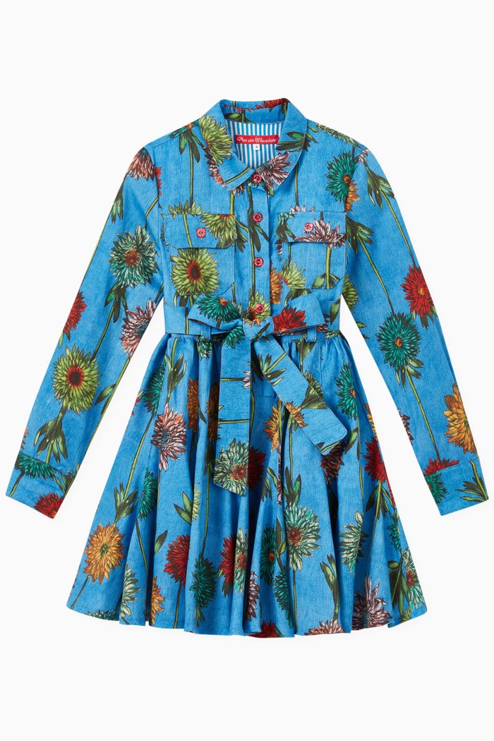 

Johanna Floral Dress in Cotton, Blue