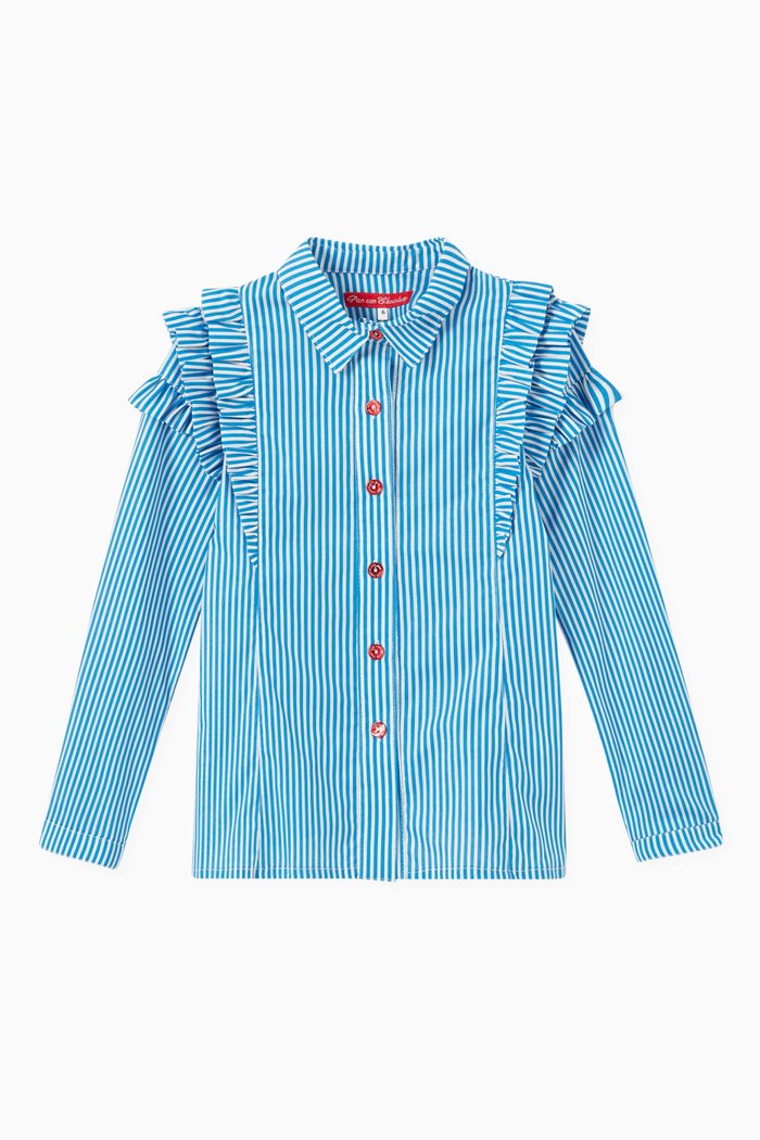 

Jacoba Ruffled Shirt in Cotton, Blue