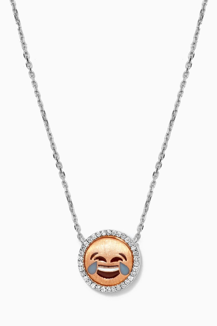 

Emoji Laughing Tears Face Necklace with Diamonds in 18kt White Gold