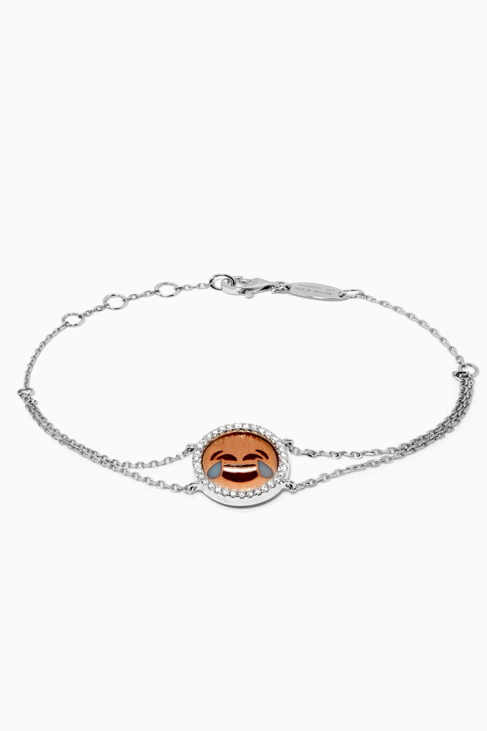 

Emoji Laughing Tears Face Bracelet with Diamonds in 18kt White Gold