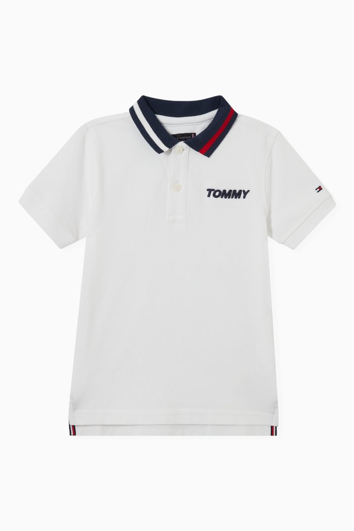 

TH Flag Collar Polo Shirt in Organic Cotton, White
