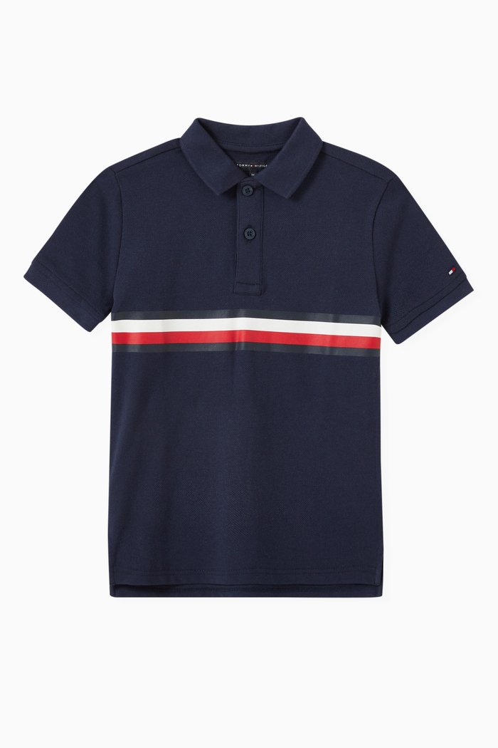 

Flag Stripe Polo Shirt in Cotton Pique, Blue