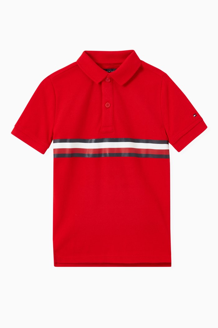 

Flag Stripe Polo Shirt in Cotton Pique, Red