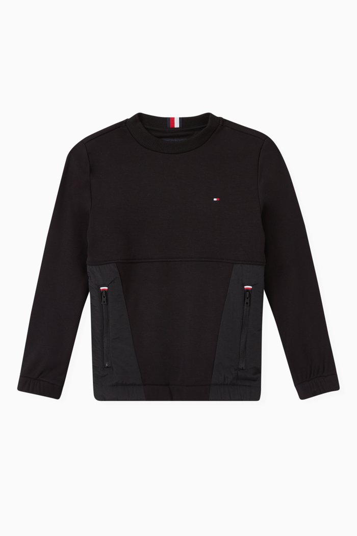 

Contrast Panel Sweatshirt in Stretch Blend Fleece, Black