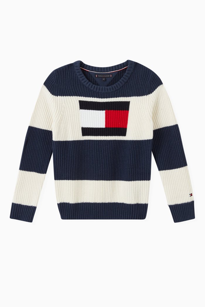 

Colour-blocked Flag Sweater in Organic Cotton Blend Knit, Multicolour