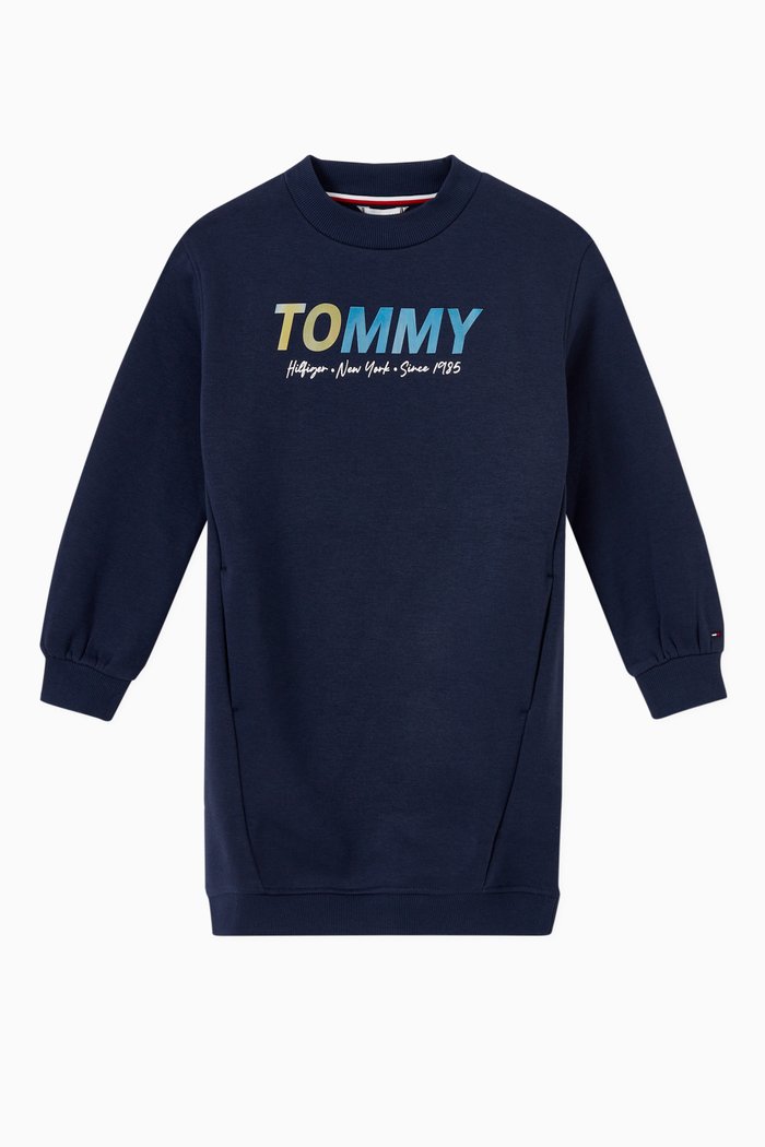 

TH Reflective Logo Sweatshirt Dress in Recycled Fleece, Blue