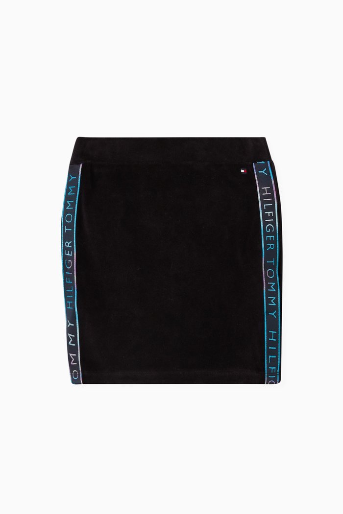 

Velour Mini Skirt in Organic Cotton Blend, Black