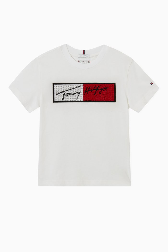 

TH Sequin Flag T-shirt in Organic Cotton Jersey, White