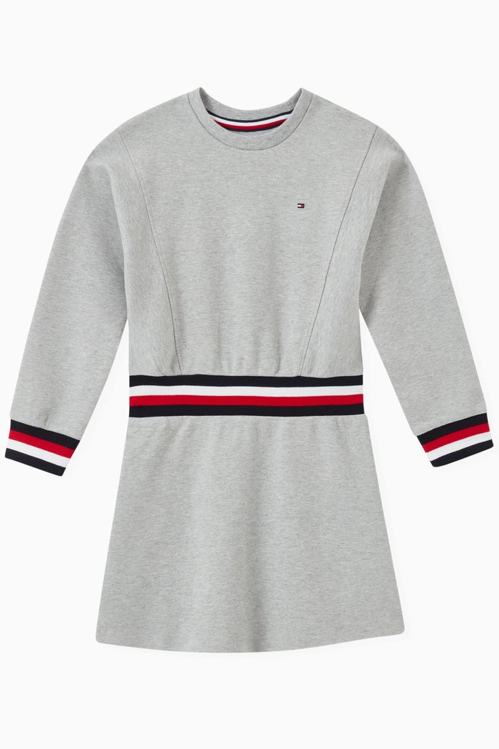 

Striped Dress in Organic Cotton Knit, Grey