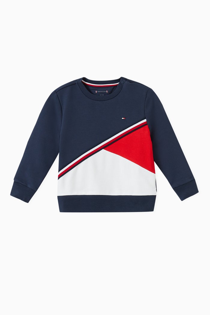 

Signature Colour-blocked Sweatshirt in Stretch Organic Cotton, Blue