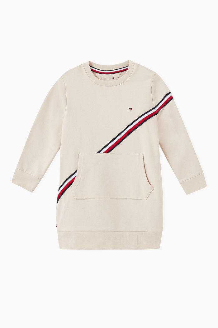 

Stripe Sweatshirt Dress in Stretch Organic Cotton, Neutral