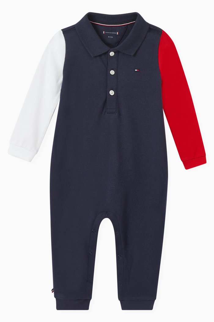 Colour-Blocked Polo Coverall in, Blue