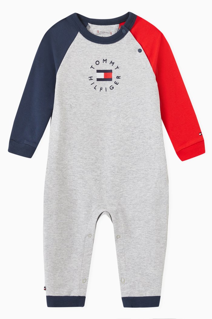

Colour-Blocked Logo Coverall in Stretch Organic Cotton, Grey