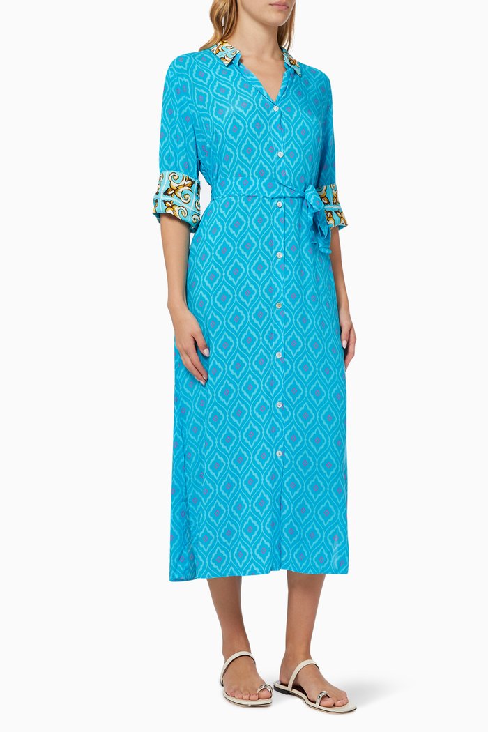 

Positano Shirt Dress in Viscose, Blue