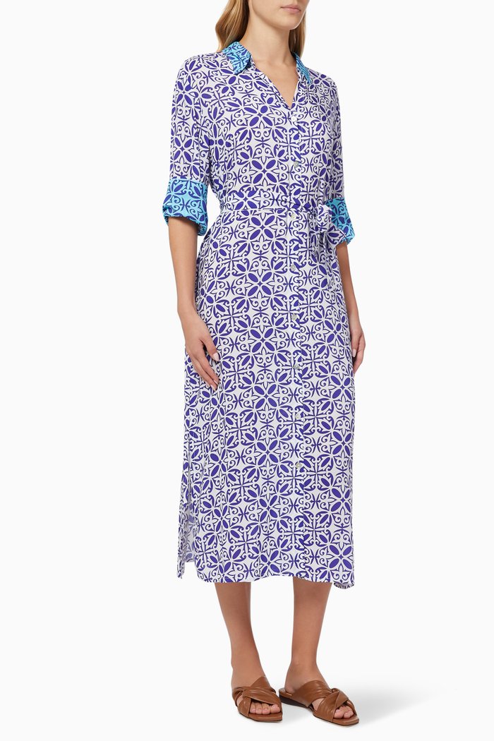 

Positano Longline Shirt Dress in Viscose, Blue