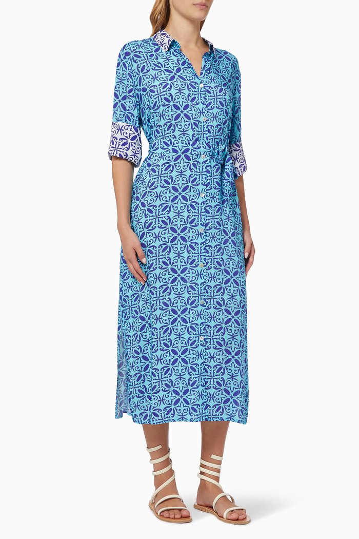

Positano Longline Shirt Dress in Viscose, Blue