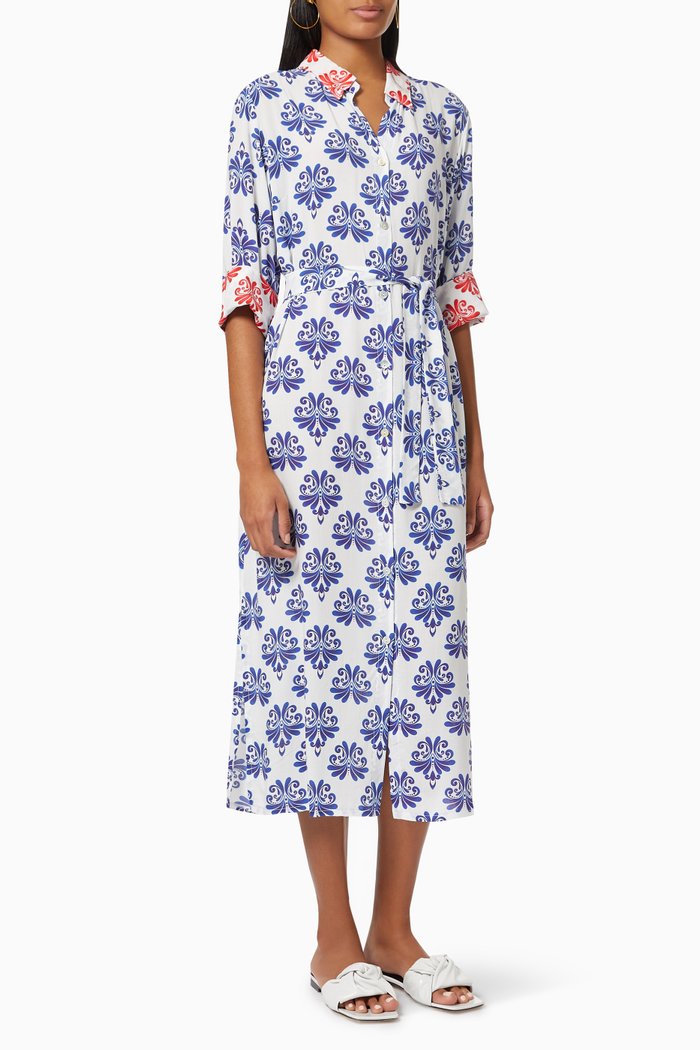 

Positano Longline Shirt Dress in Viscose, Blue