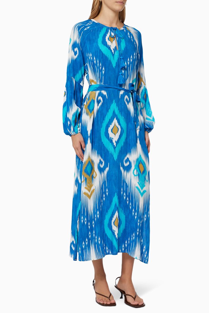 Mexico Midi Dress in Viscose, Blue