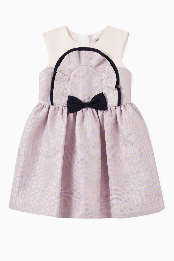 

Ruffle Bib Bodice Dress in Jacquard, Purple