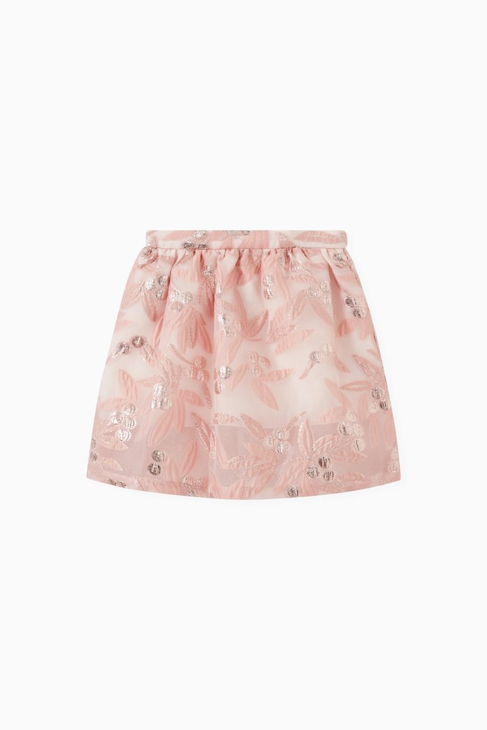 Gathered Floral Skirt in Organza, Pink