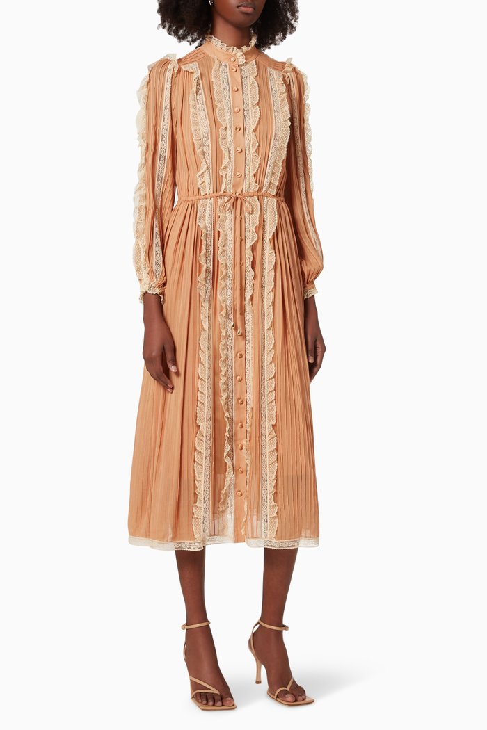 

Concert Pintucked Midi Dress in Viscose, Neutral