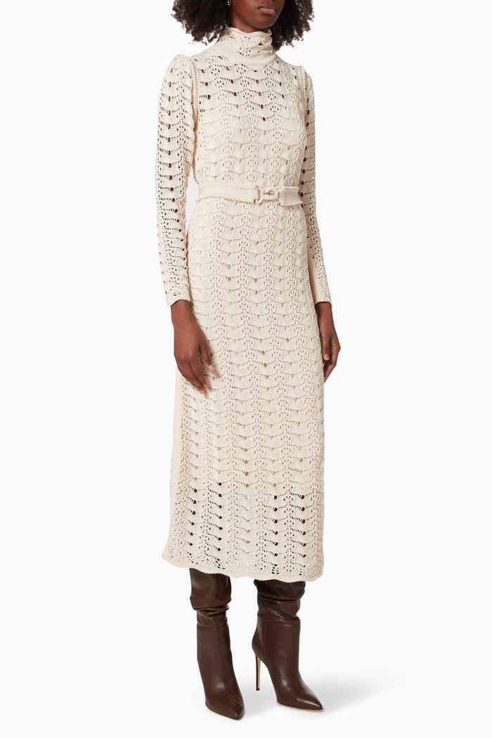 

Concert Long Sleeve Midi Dress in Wool, Neutral