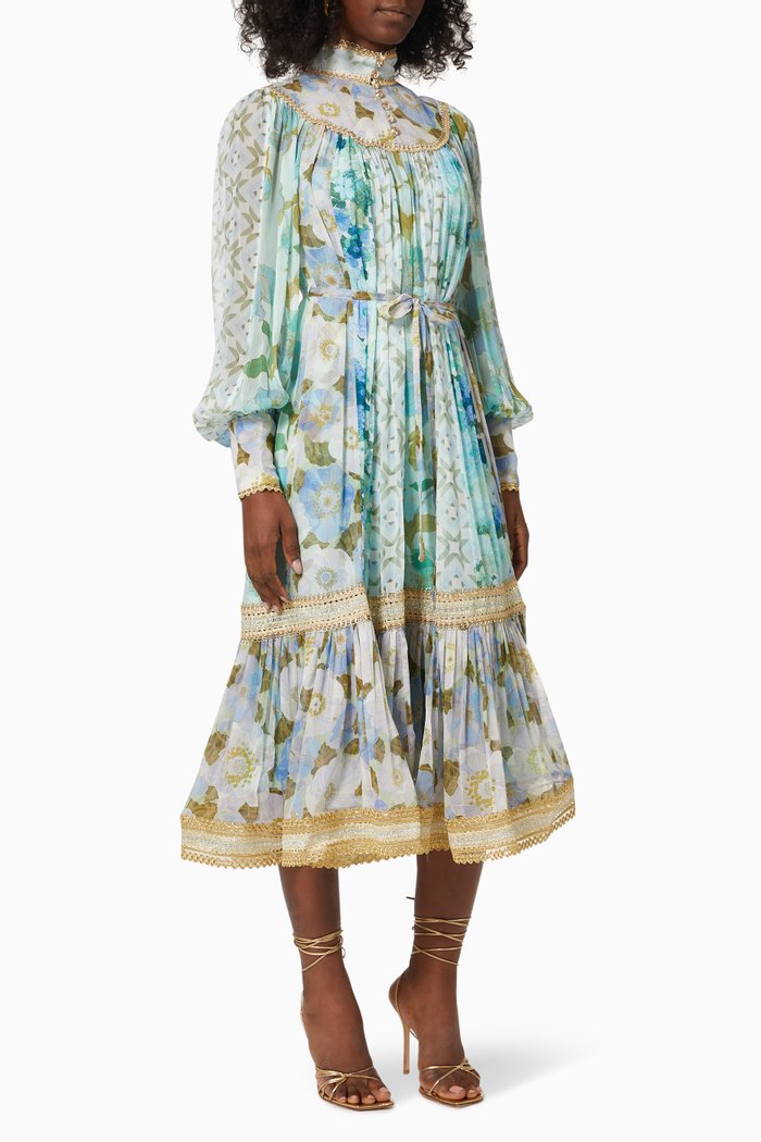 

Rhythm Trimmed Billow Dress in Viscose, Blue