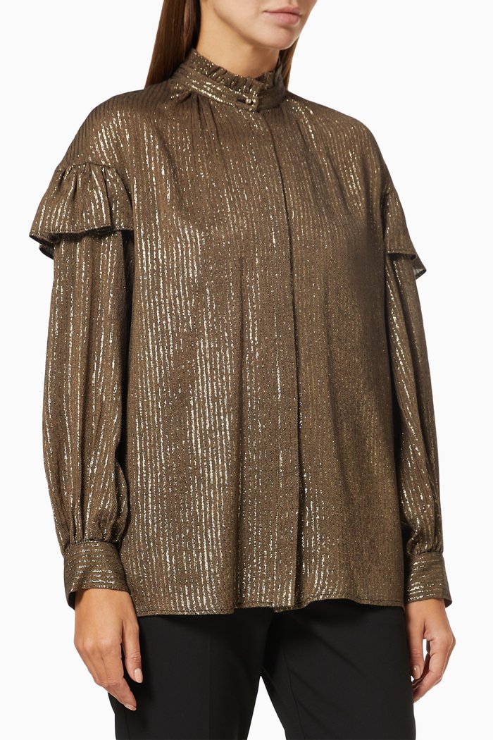 

Bali Ruched Shirt in Virgin Wool, Gold