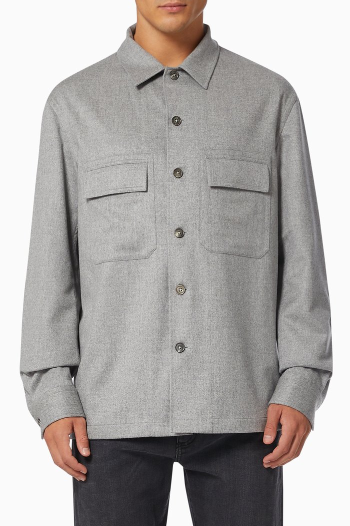 Button Down Overshirt in Cashmere, Neutral