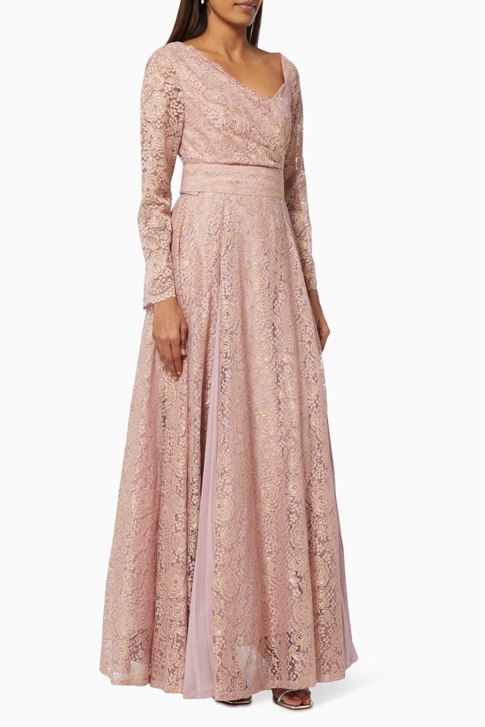 

Shimmery Lace Dress with Belt, Pink