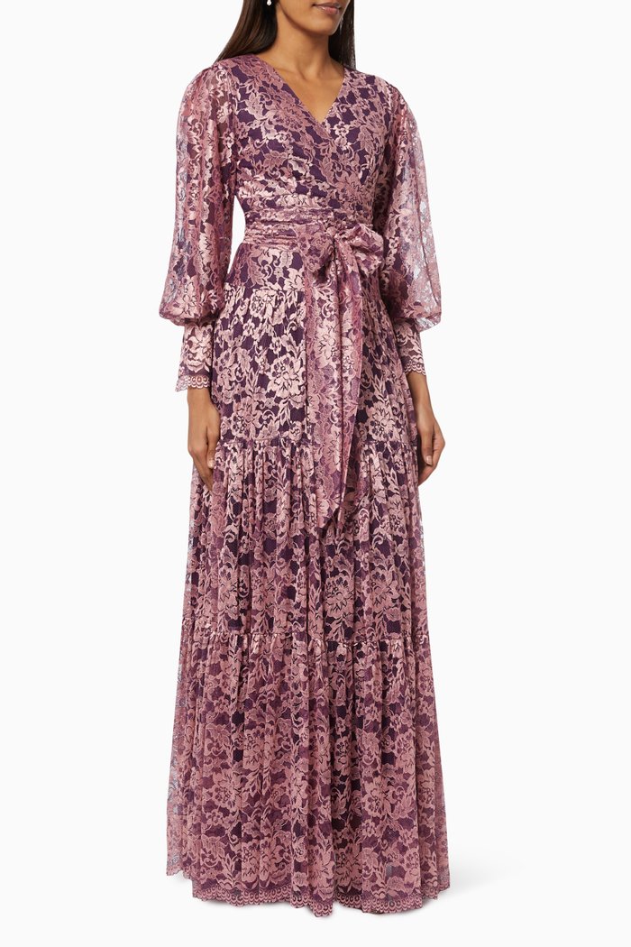 

Shimmery Lace Dress with Belt, Pink