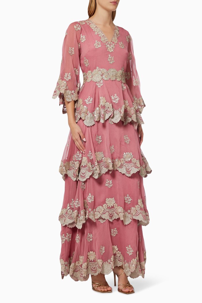 

Anette Tiered Dress in Organza, Pink