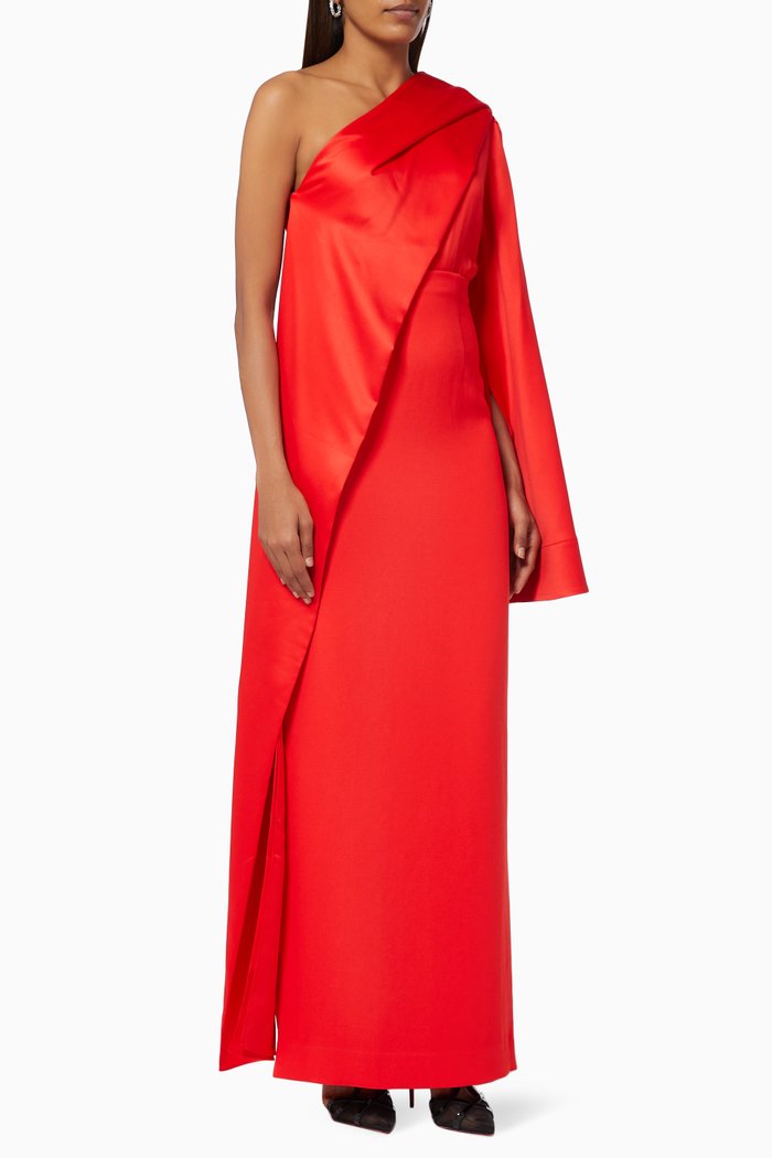 The Marcelle Maxi Dress in Satin & Crepe, Red