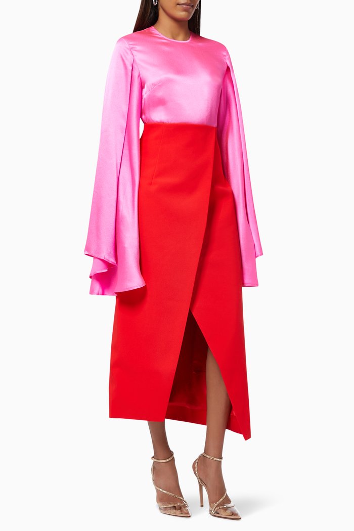 

The Asta Midi Dress in Satin & Crepe, Multicolour